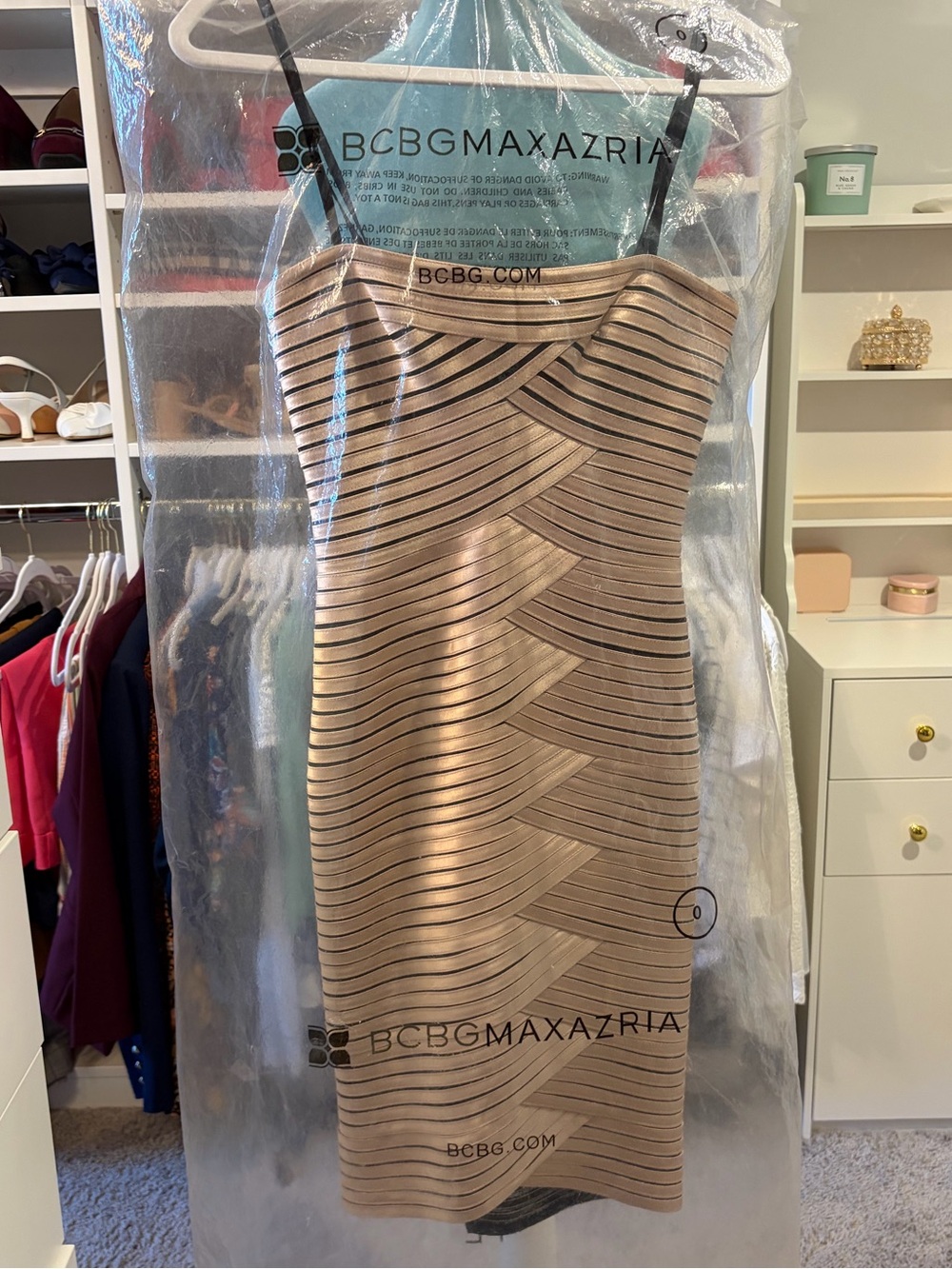BCBGMaxAzria Chevron Bandage Dress with removable straps.